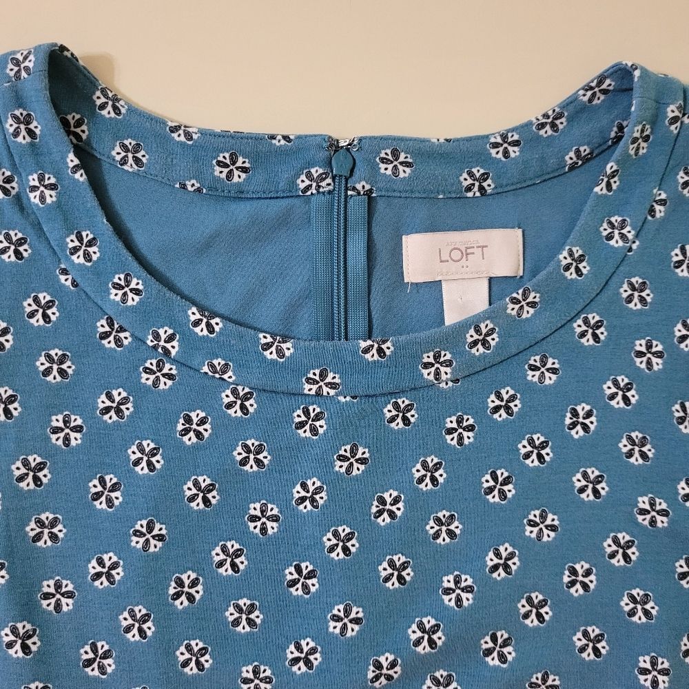 Ann Taylor LOFT Teal Roundneck Print Sleeveless Midi Length Dress - Picture 6 of 12